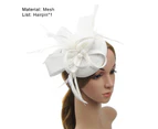 Faux Feather Fascinator Hat Net Yarn Hat Shape Bow Mesh Mini Beret Hat Headdress - White