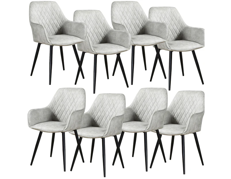Rosy Set of 8 Dining Chair Fabric Upholstered Seat Metal Leg - Beige
