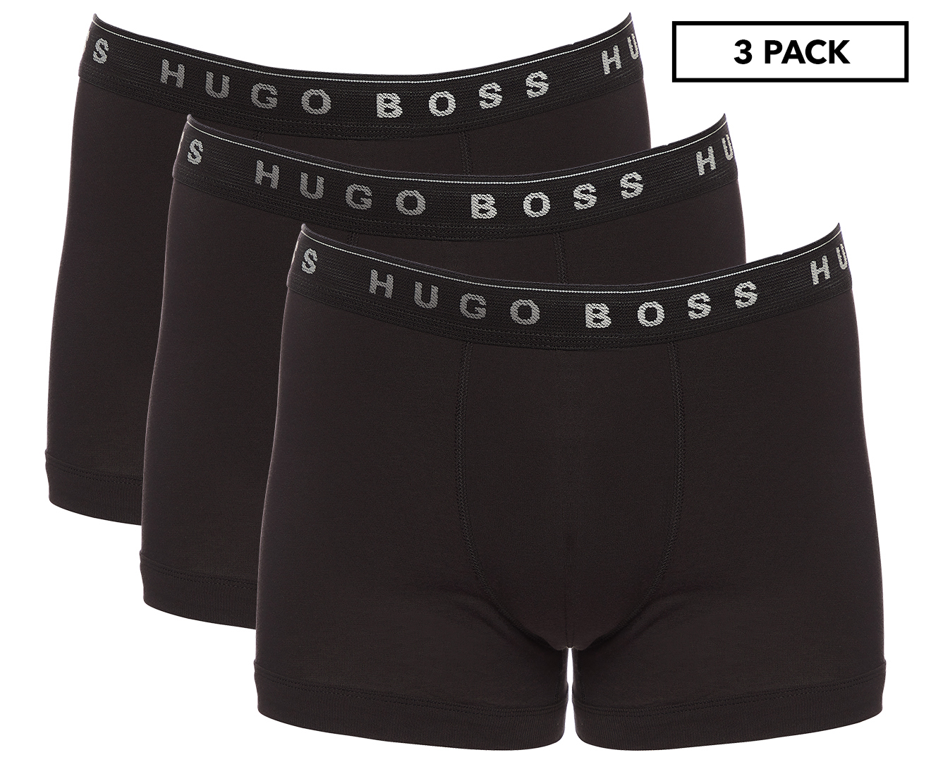 Hugo Boss Men's Pure Cotton Fine Rib Boxer Briefs 3-Pack - Black ...