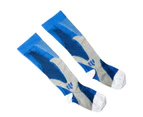 Running Athletic Men Women Color Block Stretch Compression Socks Long Stockings-Blue