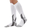 Running Athletic Men Women Color Block Stretch Compression Socks Long Stockings-White