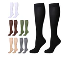Women Solid Color Sports Compression Stockings Cycling Running Knee Length Socks-Navy Blue