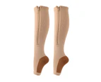 1 Pair Compression Stockings Exquisite Pattern Breathable Cotton Open Toe Zipper Compression Stockings Leg Sleeve for Girl-Apricot Brown