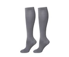 Women Solid Color Sports Compression Stockings Cycling Running Knee Length Socks-Grey
