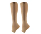 1 Pair Compression Stockings Exquisite Pattern Breathable Cotton Open Toe Zipper Compression Stockings Leg Sleeve for Girl-Skin Color