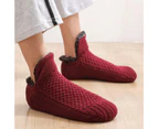 1 Pair Slipper Sock Comfortable Fine Craftsmanship Breathable Large Size Winter Lazy Sock Shoes for Home-Wine Red