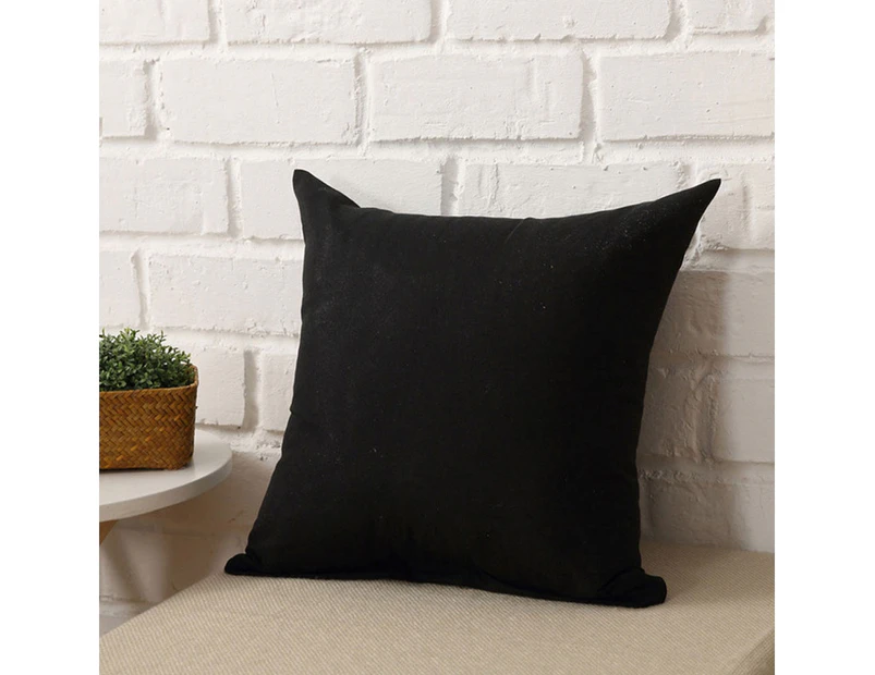 Plain Solid Color Throw Pillow Case Home Sofa Linen Cotton Square Cushion Cover-Black