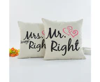 Mr Mrs Right Letters Pillow Case Sofa Double Heart Cushion Cover Home Decor-1#