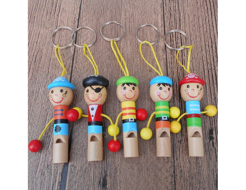 Kids Children Cartoon Pirate Wooden Whistle Musical Instrument Toy Keychain Gift