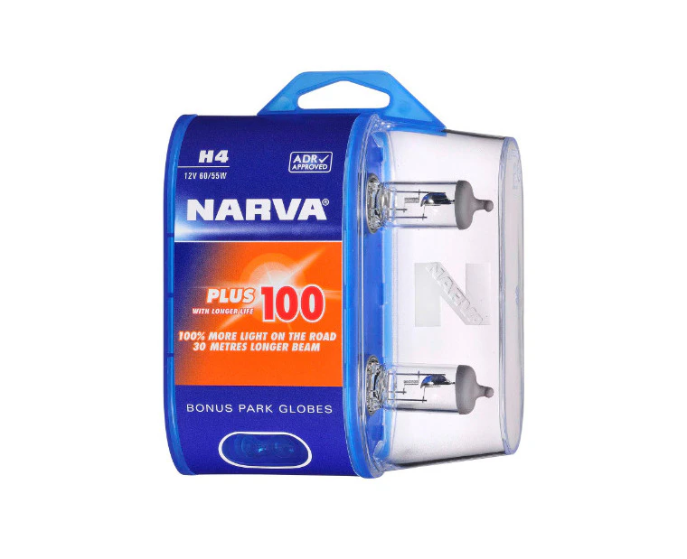 Narva H4 Plus + 50 Street Legal Globes 2x  New 12 Volt 60/55W Bulb +50% 48872Bl2