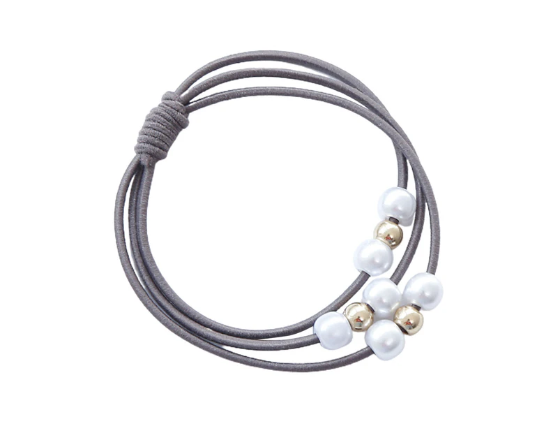 Faux Pearl Decor Hair Tie Multilayer Rubber Band High Elastic Hair Rope Hair  Accessories - Light Grey .au