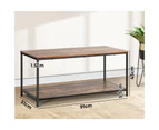Oikiture Coffee Table Side Table Storage Rack Shelf 2-Tier Industrial Furniture - Brown