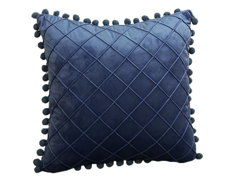 Decorative Pillowcase with Tassel Plush Rhombus Shape Design Cushion Case Household Supplies Royal Blue