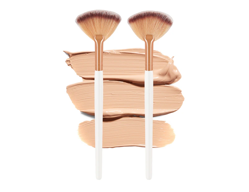 2Pcs Makeup Brush Fan Shape Strong Grasping Power Convenient  Accessory Masque Highlighter Nose Shadow Contouring Blush Brush for Beginner