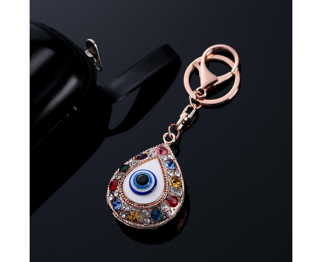 Wrapables Crystal Bling Key Chain Keyring with Tassel Car Purse Handbag Pendant Pink Evil Eye