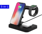 The Ultimate 15W 5-in-1 Wireless Charger Docking Station with Interchangeable Watch Charger (Black)