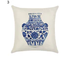 Pillow Case Breathable Porcelain Pattern Flax Square Throw Cushion Cover for Home