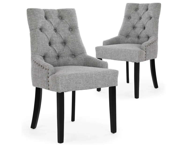 Set of 2 Scoop Back Dining Chairs (Grey Fabric / Black Legs)