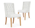 Set of 2 Wingback Dining Chairs (Beige Fabric / Natural Legs)