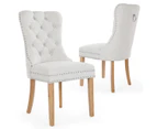 Set of 2 Scoop Back Dining Chairs with Ring Handles (Beige Fabric / Natural Legs)