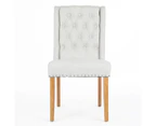 Set of 2 Wingback Dining Chairs (Beige Fabric / Natural Legs)