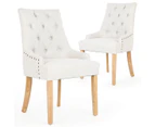 Set of 2 Scoop Back Dining Chairs (Beige Fabric / Natural Legs)
