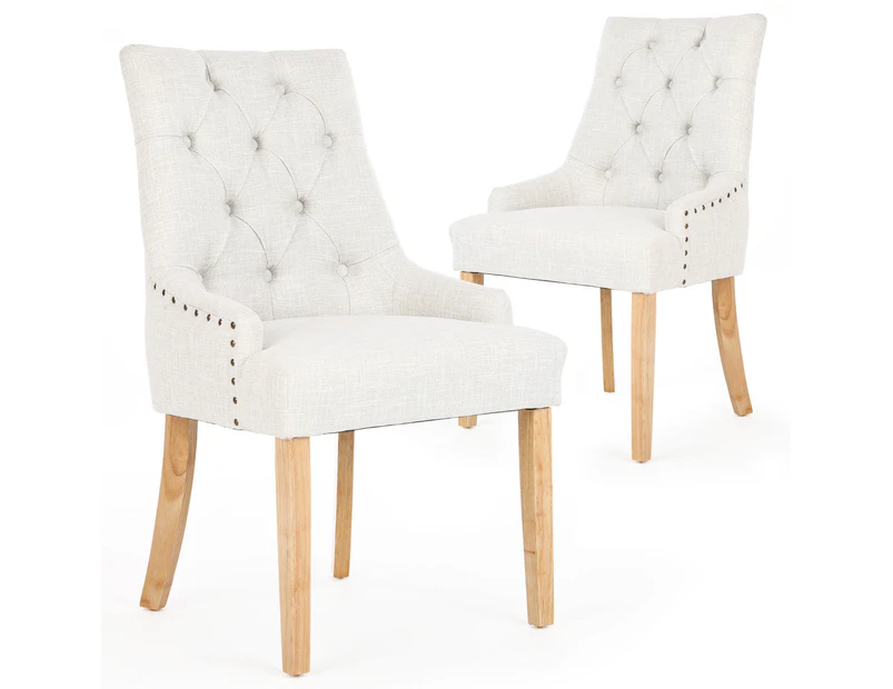 Set of 2 Scoop Back Dining Chairs (Beige Fabric / Natural Legs)