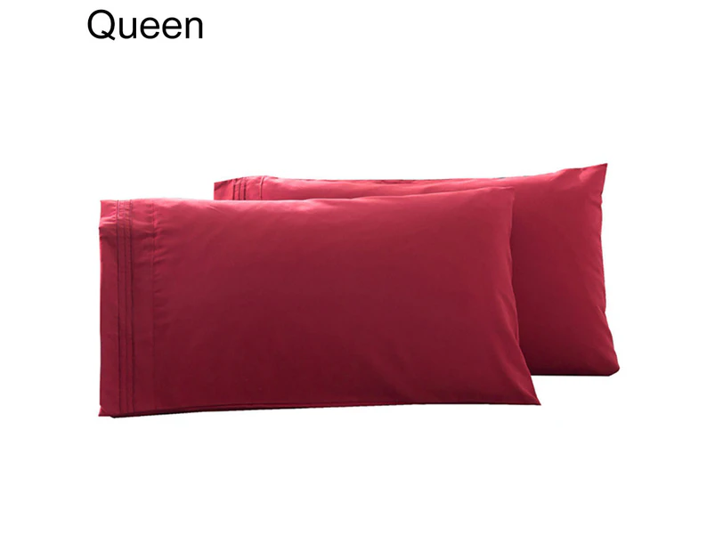 2Pcs King Queen Stylish Solid Color Bed Pillow Case Cushion Cover Bedroom Decor Queen Wine Red