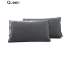 2Pcs King Queen Stylish Solid Color Bed Pillow Case Cushion Cover Bedroom Decor Queen Dark Gray