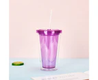1 Set 450ML Tea Cup Round Mouth Leakproof Transparent Double Layer Drop-resistant Children Sippy Cup for School