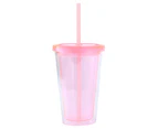 1 Set 450ML Tea Cup Round Mouth Leakproof Transparent Double Layer Drop-resistant Children Sippy Cup for School