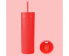 1 Set 450ml Colored Plastic Tumbler Anti-dropping Straw Double Layer Juice Coffee Straw Cup for Home