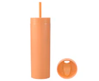 1 Set 450ml Colored Plastic Tumbler Anti-dropping Straw Double Layer Juice Coffee Straw Cup for Home