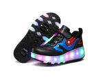 Roller Skate Sneaker Double Wheeled Rechargeable LED Flash Light Roller Shoes For Kids  E66 Black