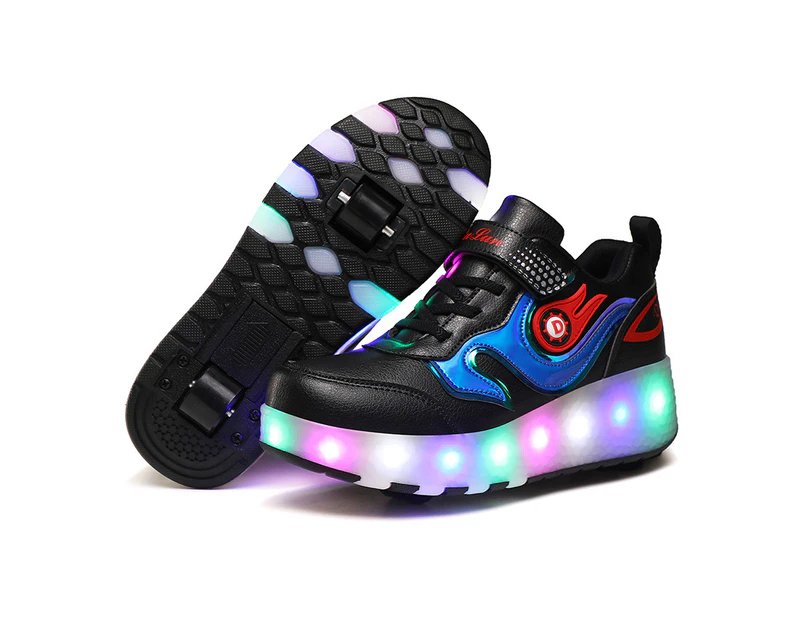 Roller Skate Sneaker Double Wheeled Rechargeable LED Flash Light Roller Shoes For Kids  E66 Black
