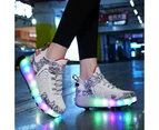 Roller Skate Sneaker Wheeled rechargeable LED Flash Light Sneakers Roller Skate Shoes For Kids With Double Wheel White