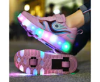 Roller Skate Sneaker Double Wheeled Rechargeable LED Flash Light Roller Shoes For Kids E66 Pink