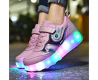 Roller Skate Sneaker Double Wheeled Rechargeable LED Flash Light Roller Shoes For Kids E66 Pink