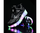 Roller Skate Sneaker Double Wheeled Rechargeable LED Flash Light Roller Shoes For Kids E67 Black