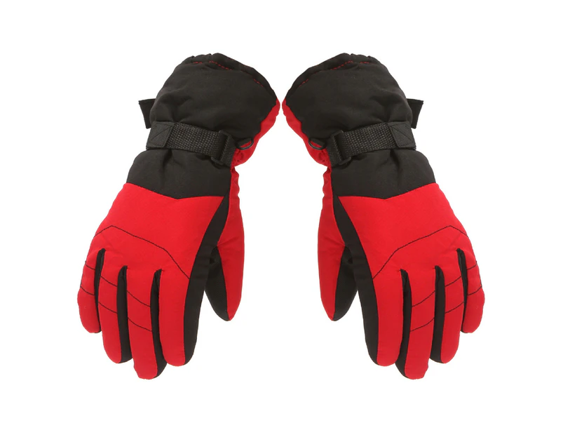 1 Pair Adjustable Snowboard Gloves Comfortable to Wear Unisex Kids Waterproof Breathable Snowboard Gloves for Children-Red
