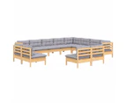 vidaXL 12 Piece Garden Lounge Set with Grey Cushions Solid Pinewood