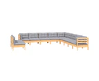 vidaXL 11 Piece Garden Lounge Set with Grey Cushions Solid Pinewood