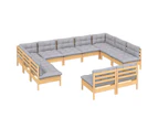 11 Piece Garden Lounge Set with Grey Cushions Solid Pinewood