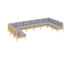 vidaXL 10 Piece Garden Lounge Set with Grey Cushions Solid Pinewood