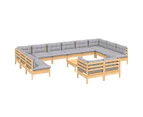 vidaXL 13 Piece Garden Lounge Set with Grey Cushions Pinewood