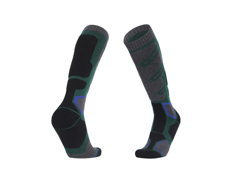 1 Pair Anti-Slip Moisture Absorption Color Matching Ribbed Cuffs Long Tube Sports Socks Unisex Cotton Snowboard Cycling Ski Socks for Outdoor-Green Grey