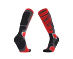 1 Pair Anti-Slip Moisture Absorption Color Matching Ribbed Cuffs Long Tube Sports Socks Unisex Cotton Snowboard Cycling Ski Socks for Outdoor-Red