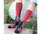 1 Pair Anti-Slip Moisture Absorption Color Matching Ribbed Cuffs Long Tube Sports Socks Unisex Cotton Snowboard Cycling Ski Socks for Outdoor-Red