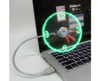 Creative Mini USB Powered LED Clock Real Time Display Summer Cooling Neon Fan