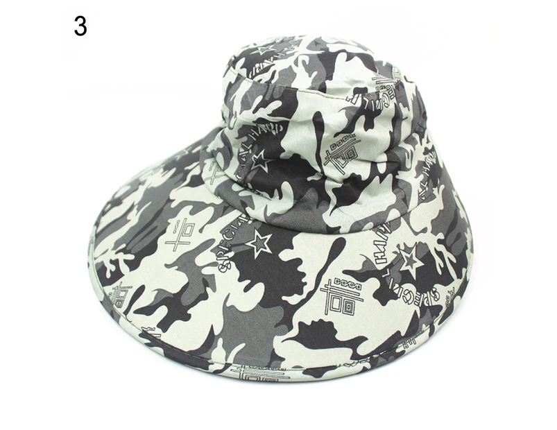 Unisex Camo Anti-UV Breathable Wide Brim Outdoor Fishing Hat with Face Neck Flap - 3#